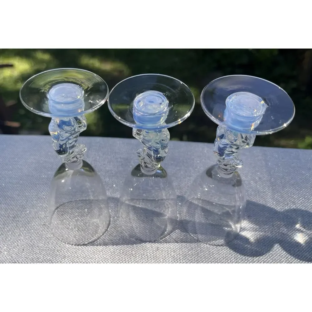 3 Vintage Libbey Nash Silhouette Glasses Opalescent Monkey Moonstone Stemware